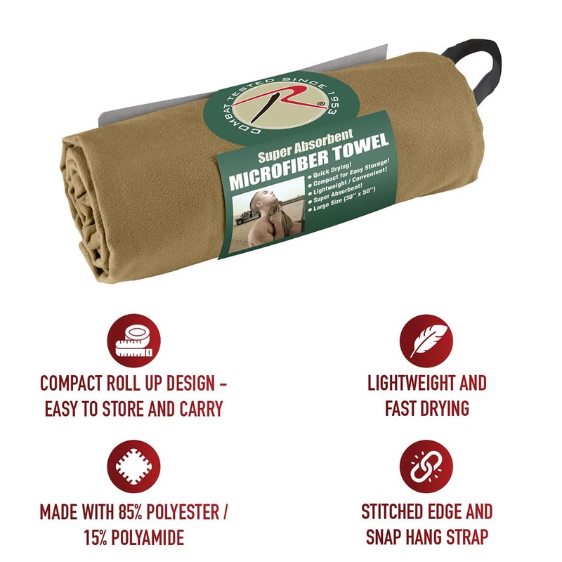 Rothco Microfiber Towel - Fast Drying, Lightweight and Durable - Coyote Brown - 30" x 50" - Image 4